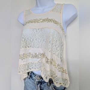 Selena Gomez Sleeveless Lace Sequin Tank Top